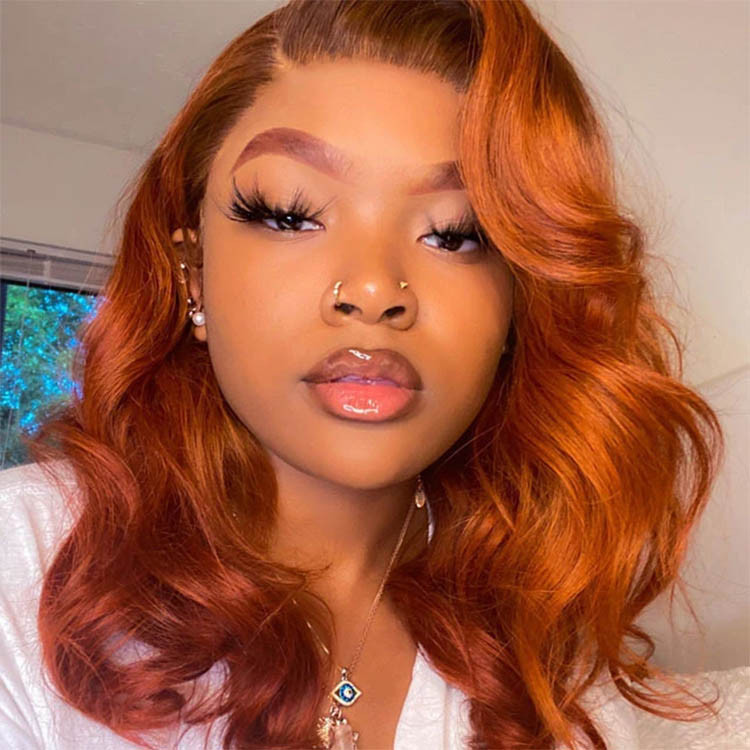 Deep Red/Orange Blunt Cut Bob Frontal Wig Amazon.com : Wear and Go Glueless #350 Ginger Orange 13X4 HD  main image 3