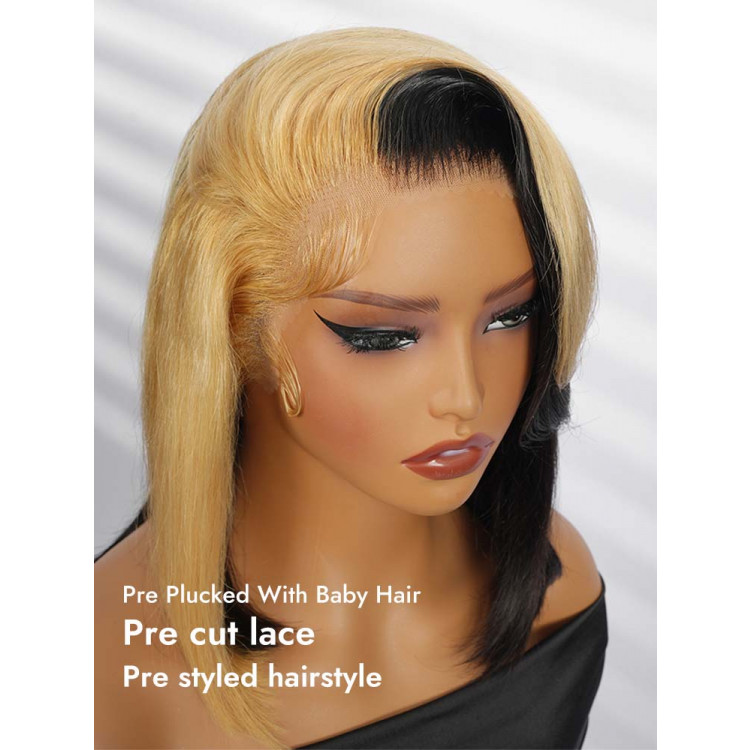 Honey Blonde Skunk Stripe Straight Hair 13x4 Lace Frontal Ready And Go Wigs
