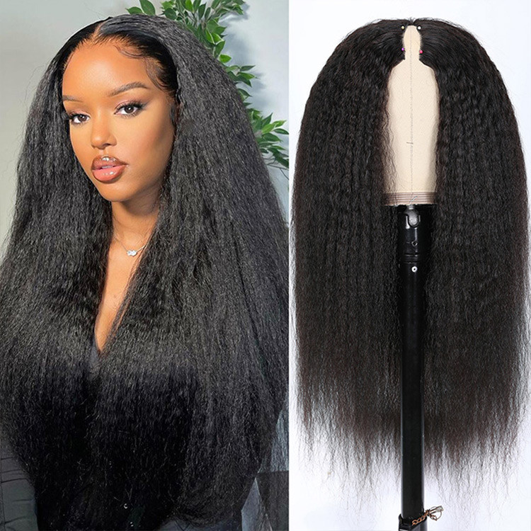 Italian Yaki Middle 10A Kinky Straight U Part Human Hair Wigs for Black  Women 150% Density Brazilian Remy Hair Full Head Clip in Half Wig for  African Americans Natural Color (24inch) 