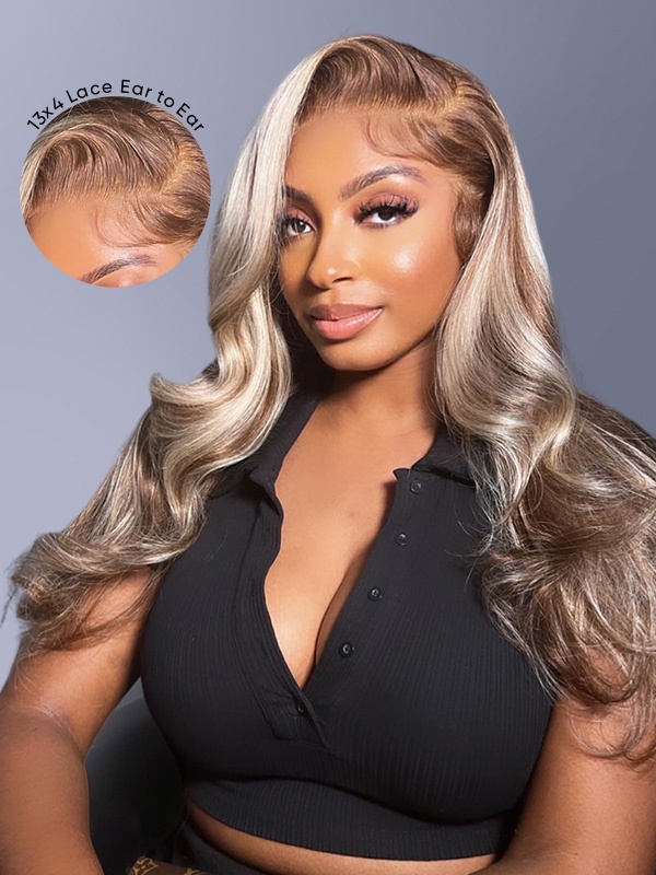 dark brown and blonde highlight wig