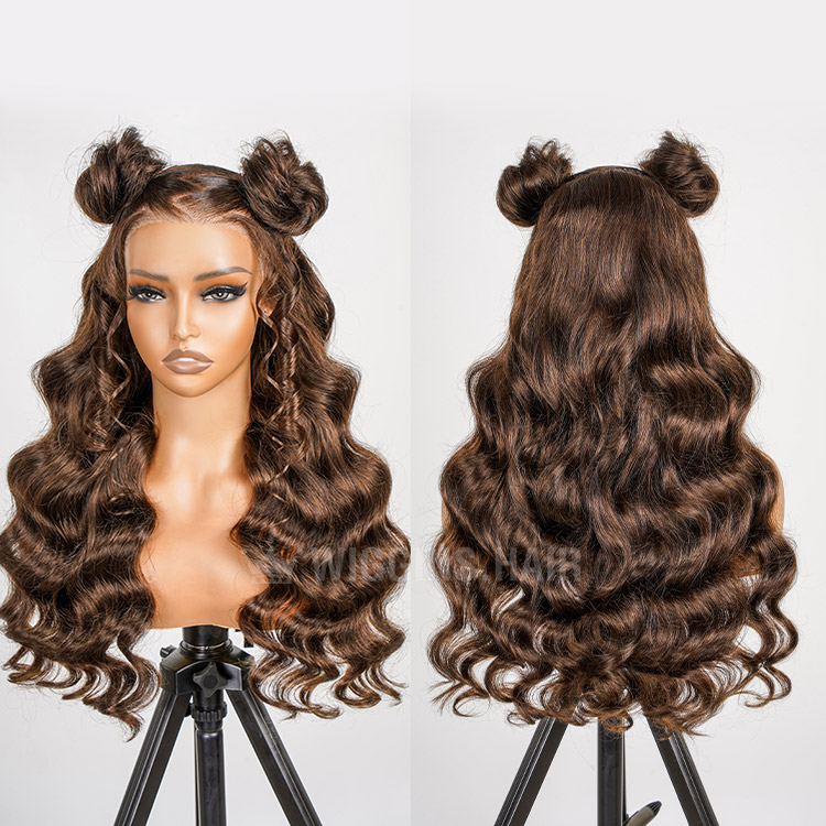dark brown double buns hair