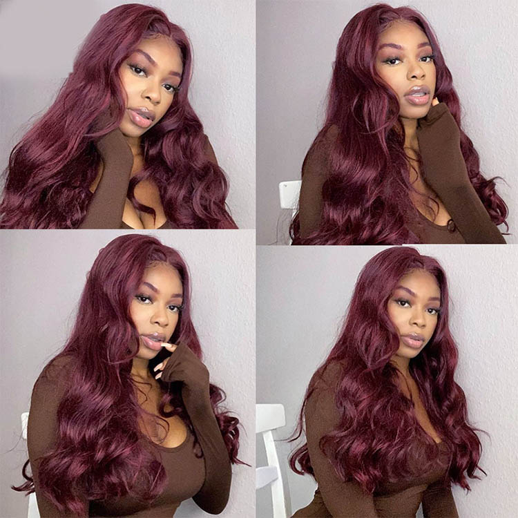 dark burgundy body wave wigs
