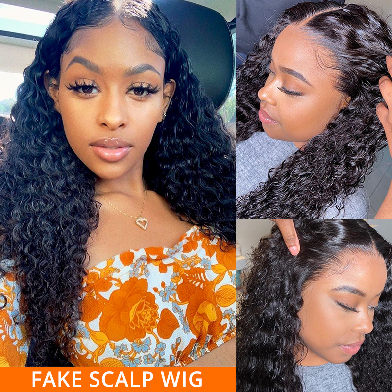 Deep Wave Fake Scalp Wigs