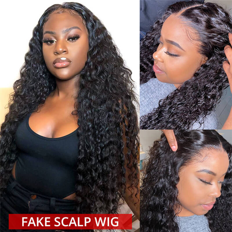 Deep Wave Fake Scalp Wigs