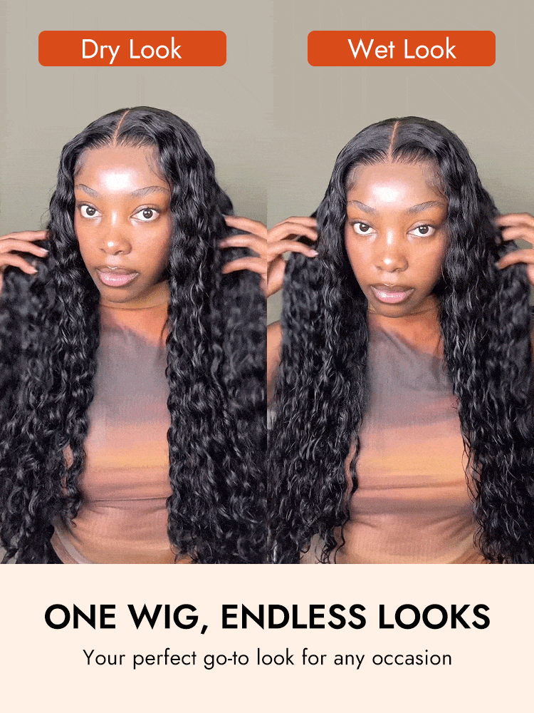 dry and wet look of loose deep wave wig