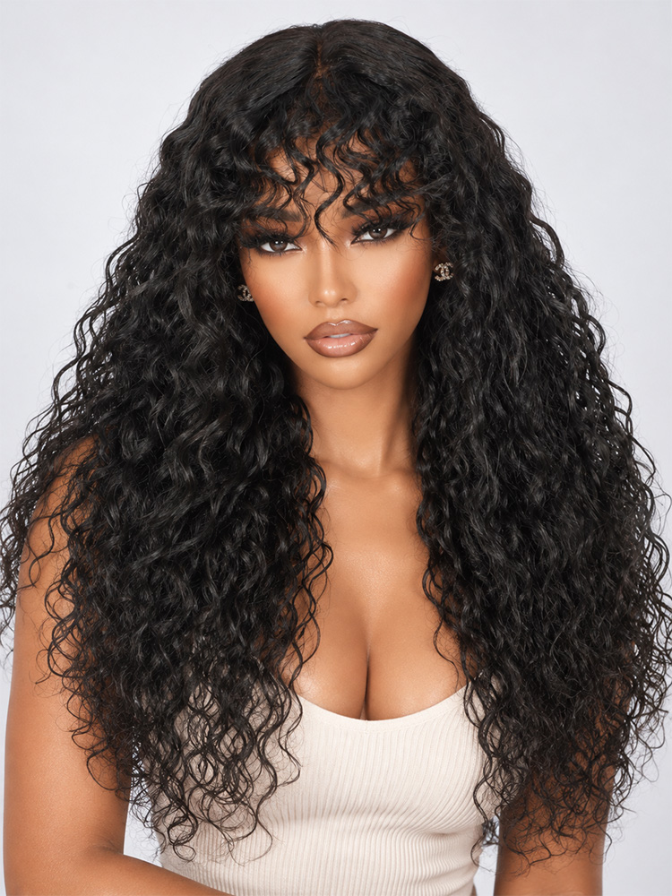 curly human hair wig with bangs