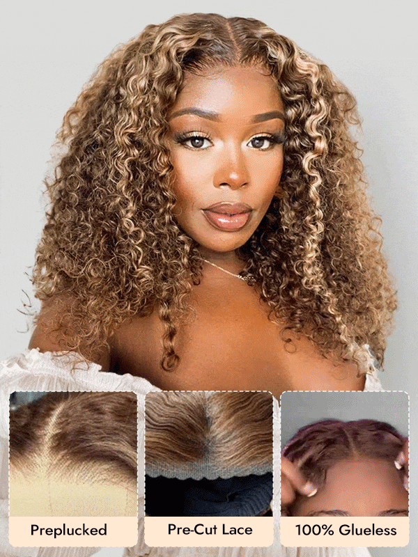 Brown Curly Ready To Go Wig With Highlights