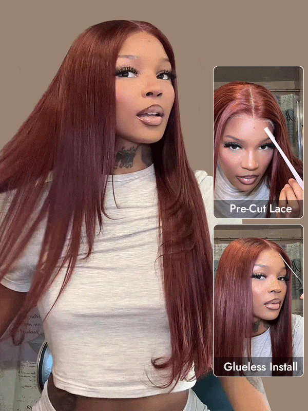Reddish Brown Layered Straight Glueless Wig