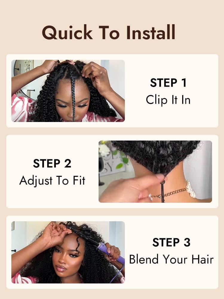 Kinky Straight Curly V Part Wig Install