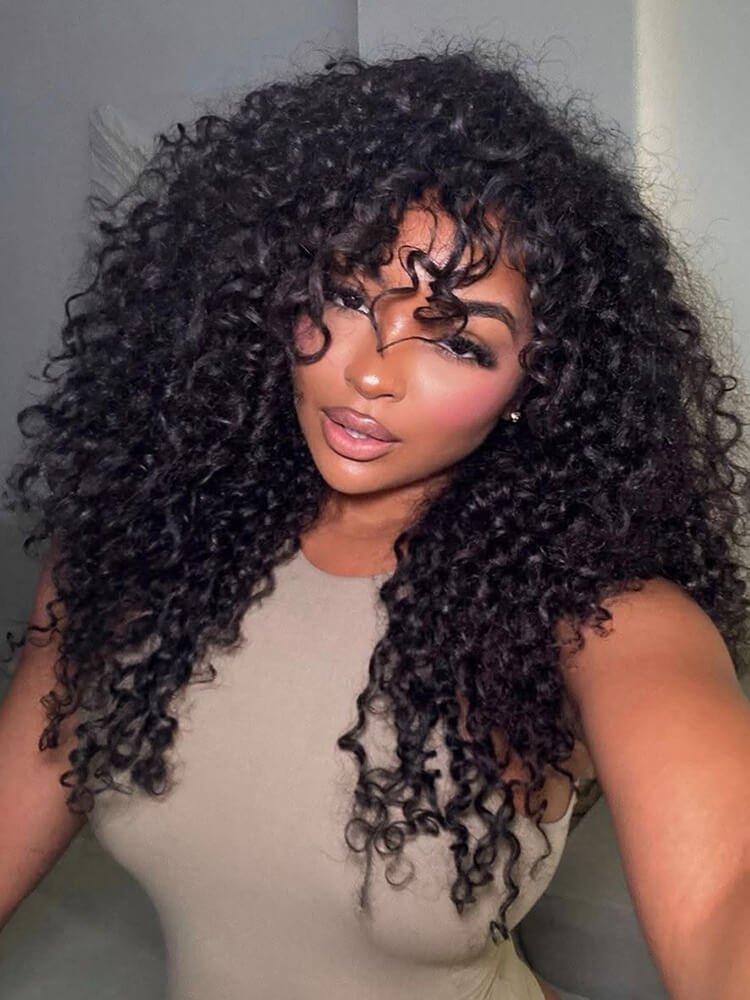 6x8 Lace Closure Wigs With Curly Bangs