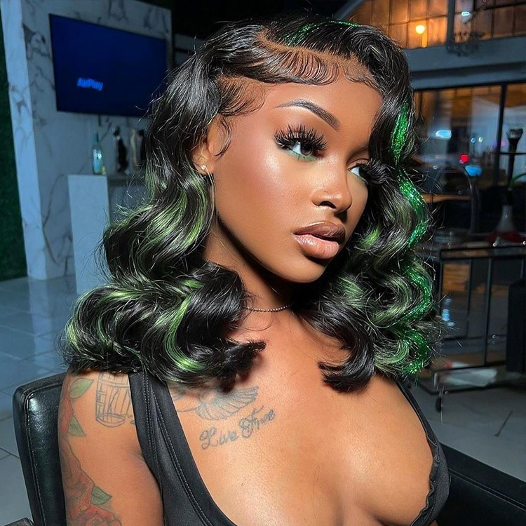 Black Wig With Green Highlights