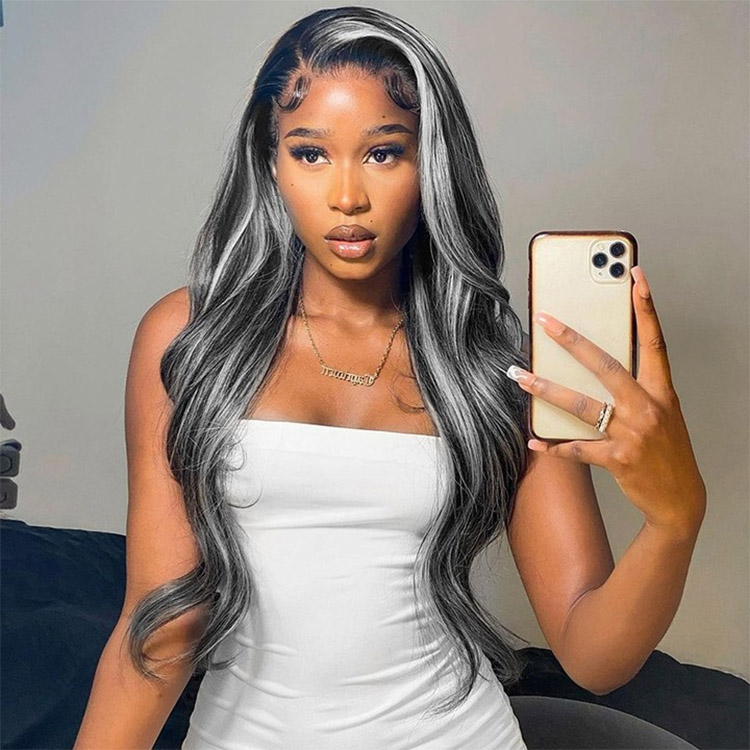 gray highlights on black wigs