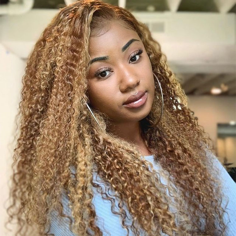 honey blonde highlight curly wig