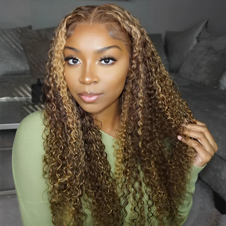 brown and blonde highlight wig