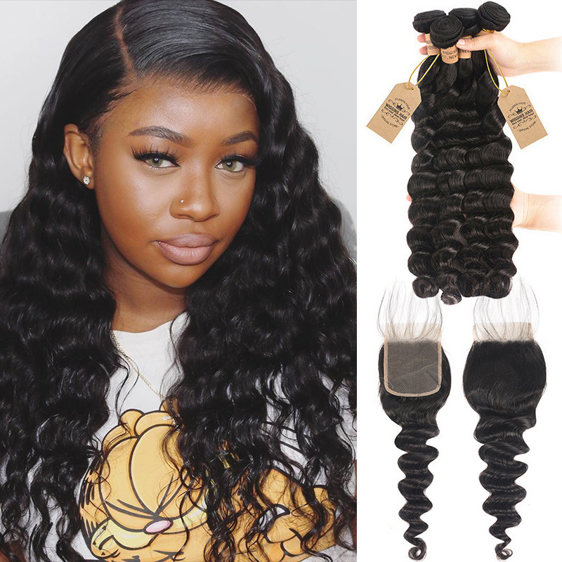 4pcs Loose Deep Wave With Lace Closure