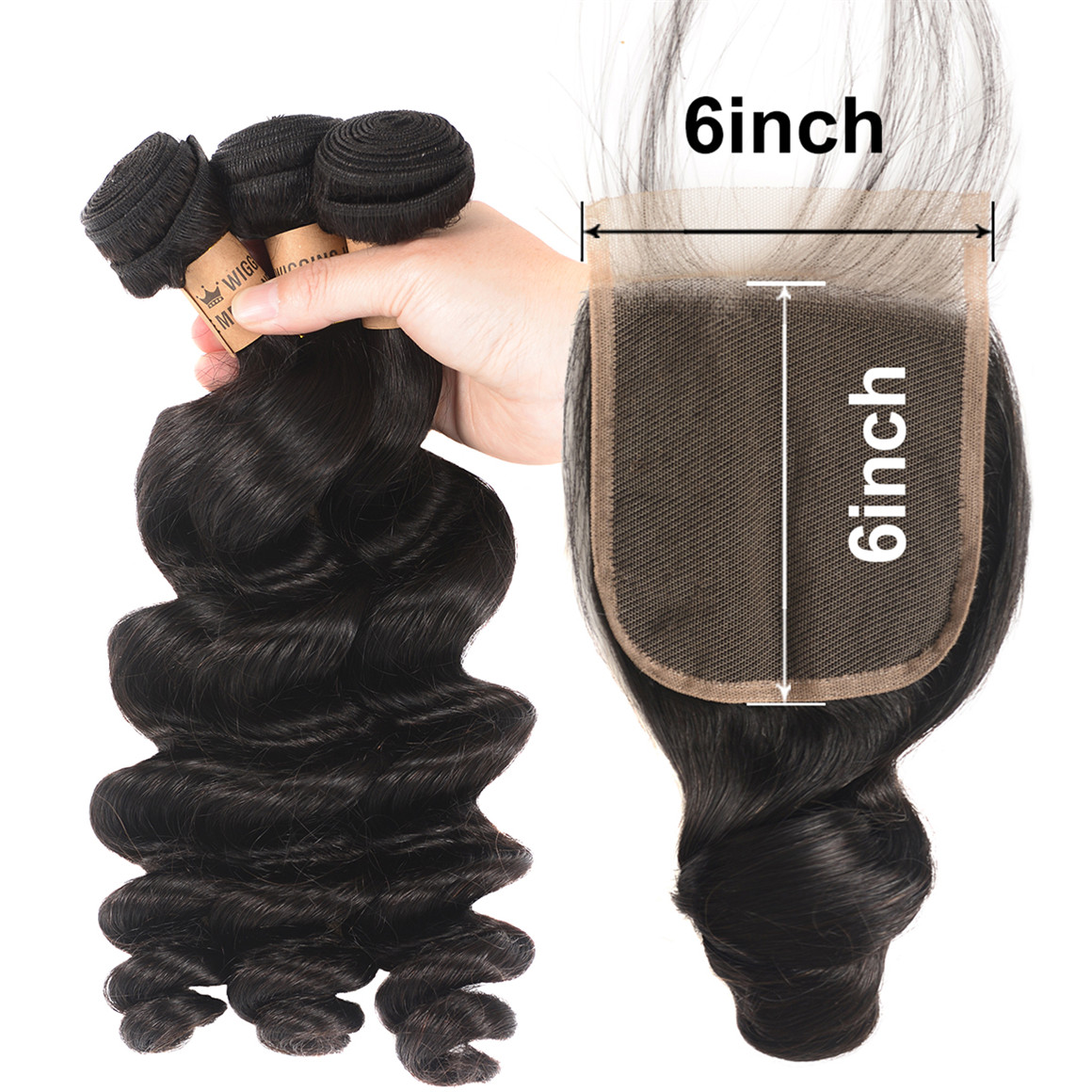 Loose Wave Bundles with 6*6 Lace Closure