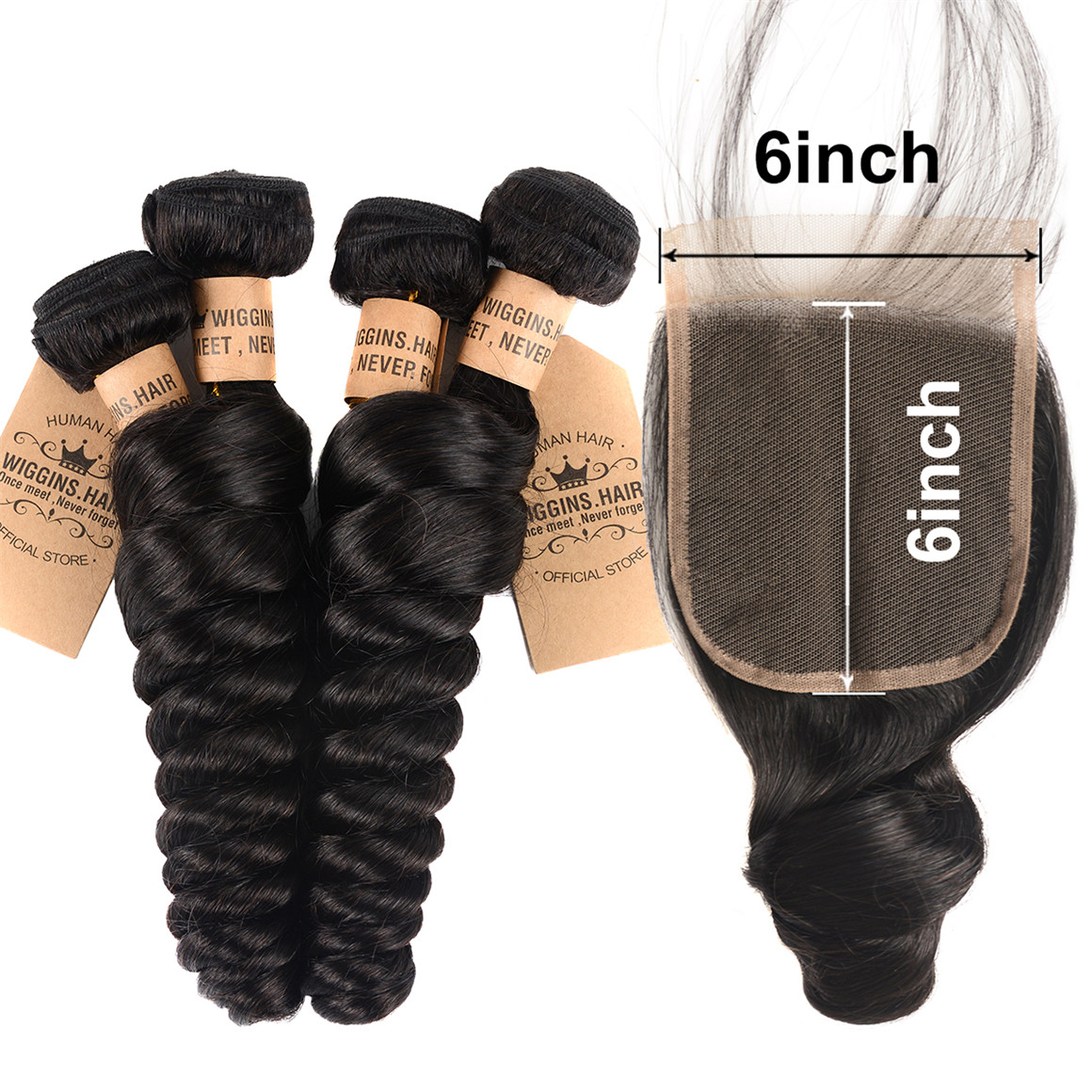 Loose Wave Hair Bundles with 6*6 Lace Closure