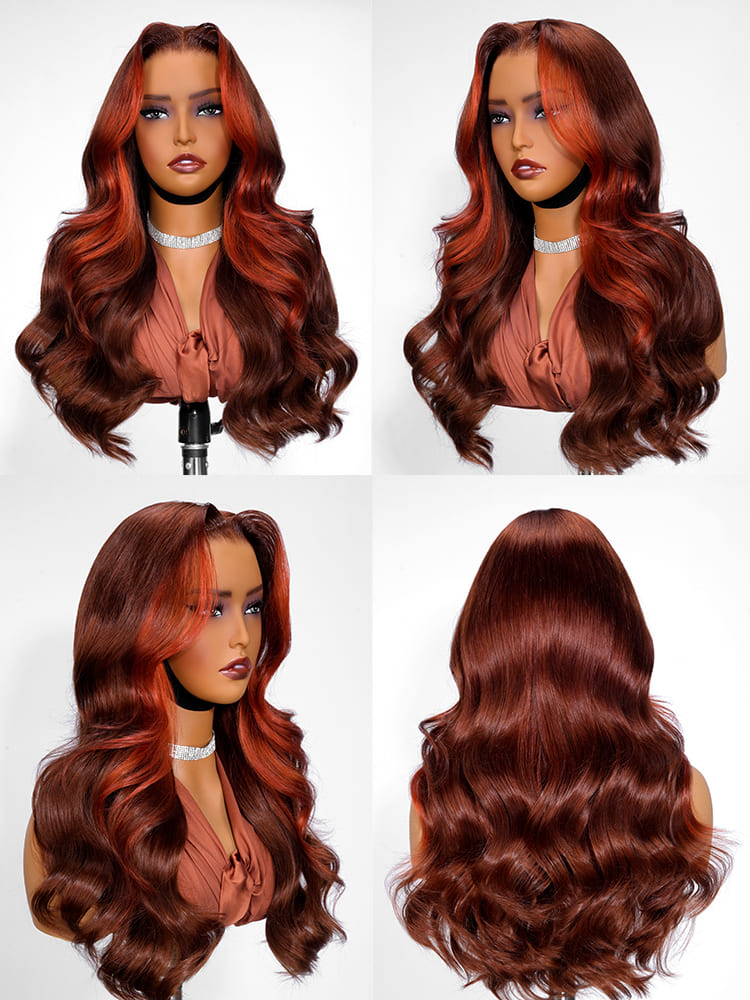 Loose Body Wave Reddish Brown Highlight Wig