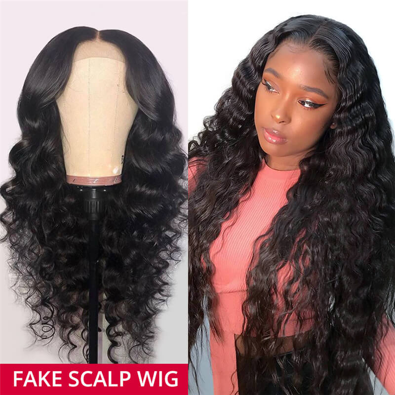 Loose Deep Wave Fake Scalp Wigs
