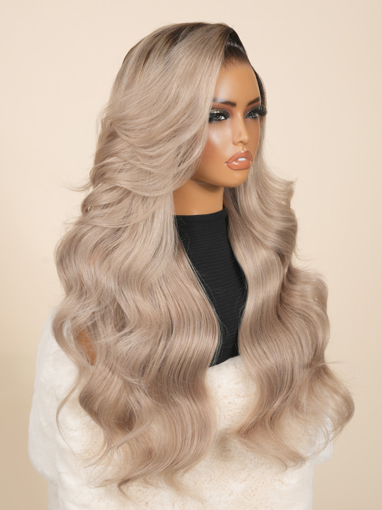 Ombre Ash Blonde Lace Wig With Dark Roots