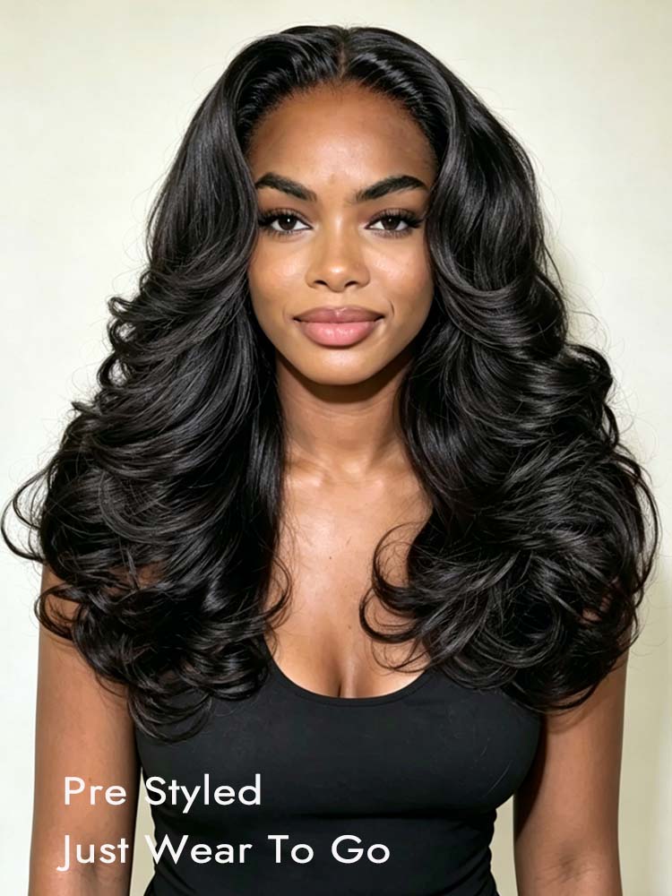 All Ready Glueless Salon Styled Wig Layered Wave 6x8 HD Lace Wigs Pre Cut & Plucked & Bleached Ready to Go
