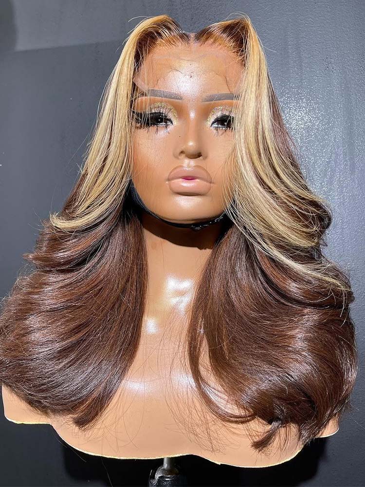 Blonde Highlight Skunk Stripe Wig