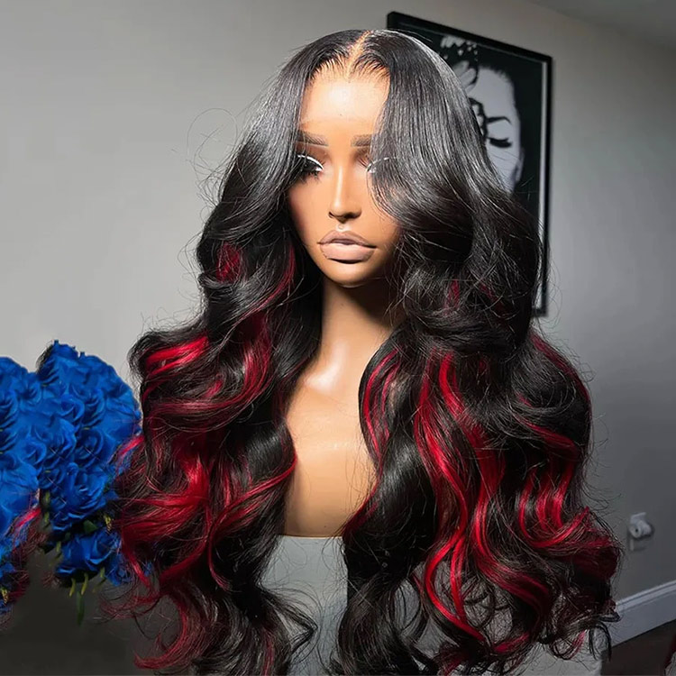 red highlights on black hair