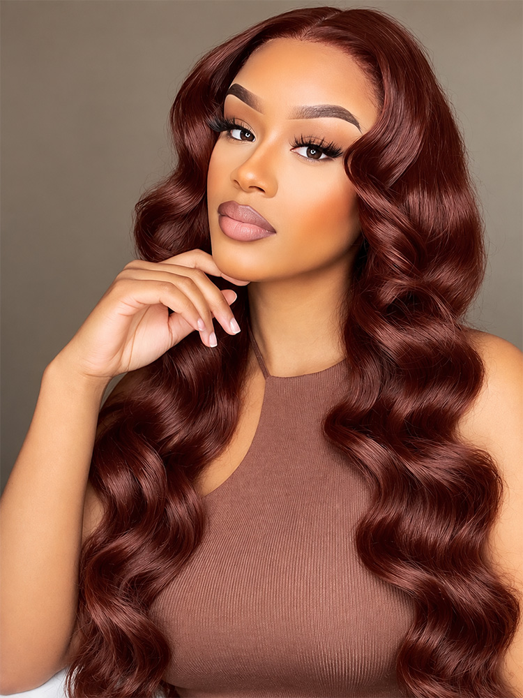 WIGGINS Reddish Brown 13x6 Lace Front Wigs Human Hair Body Wave Dark Red Brown Wig
