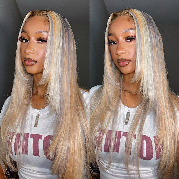 silver highlights on blonde hair wig