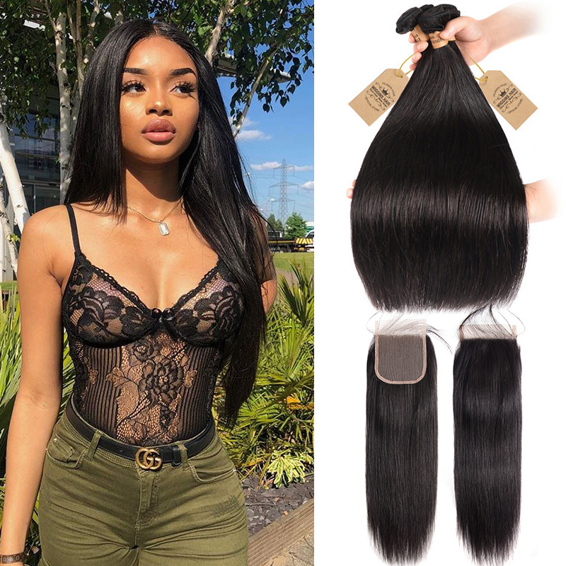Straight Hair With Closure 4 Bundles