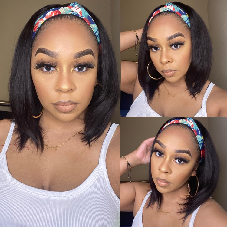 straight human hair headband wig