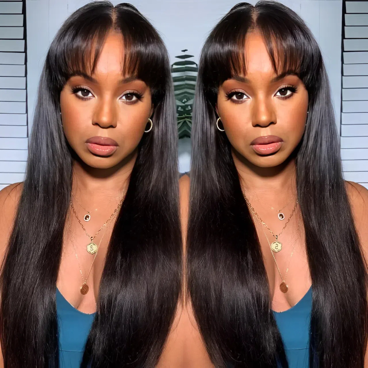 straight human hair wig with bang