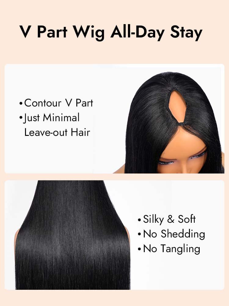 Thin V Part Silky Straight Wig