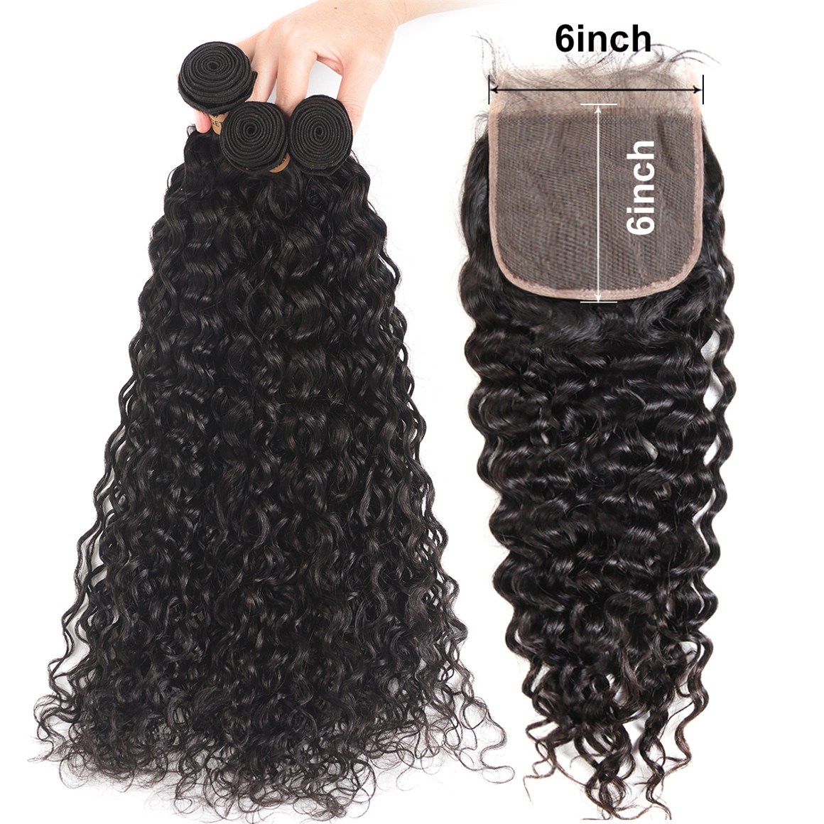 Natural Wave Bundles with 6*6 Lace Closure