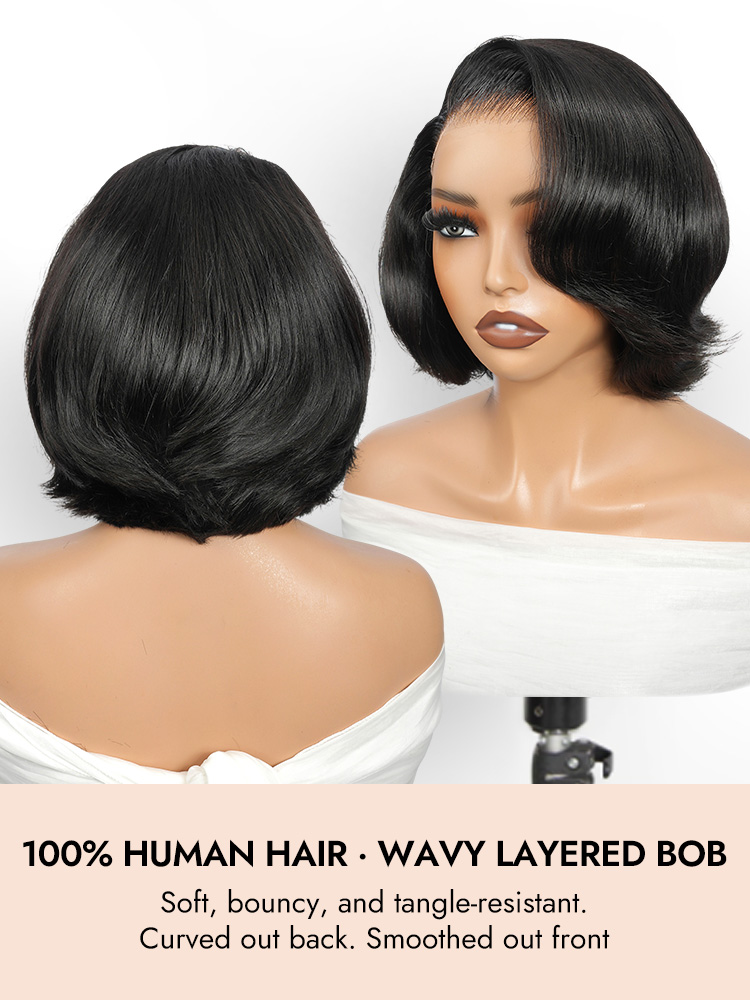 Layered Wave Bob wig  pre-bleached knots