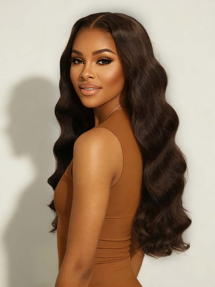 double drawn hd lace wigs body wave brown hair 