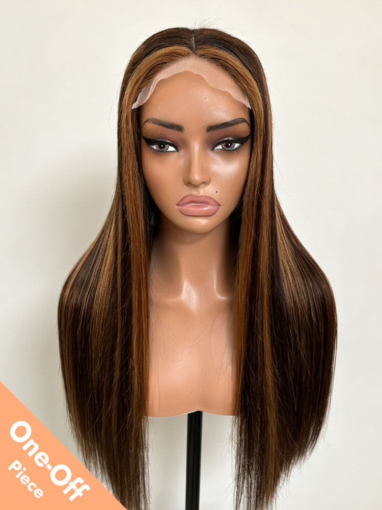 Caramel Highlights Chocolate Brown Straight Wigs With 13x4 Lace