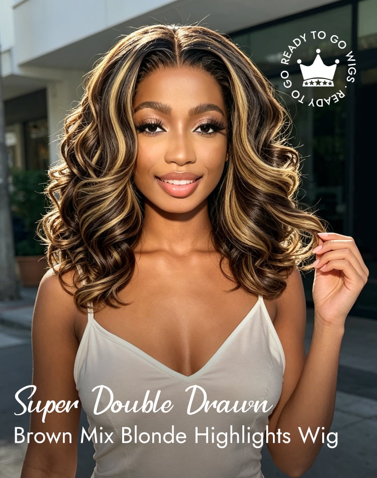 Brown Mix Blonde Highlights Human Hair