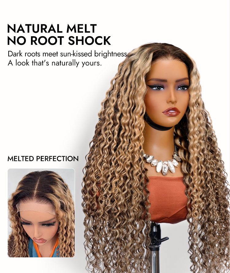 Blonde Wig With Brown Highlights Water Wave Wigs