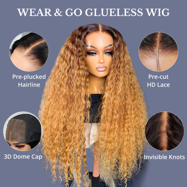 Deep Wave Ombre Honey Blonde Wig