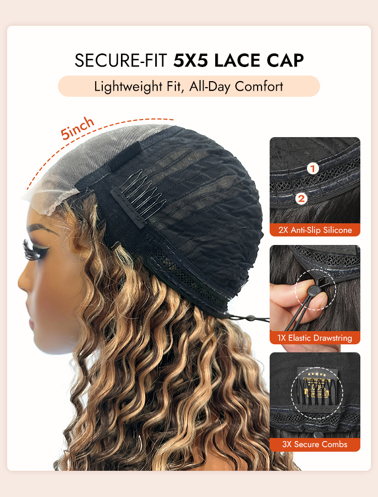 Blonde Wig With Brown Highlights Water Wave Hair