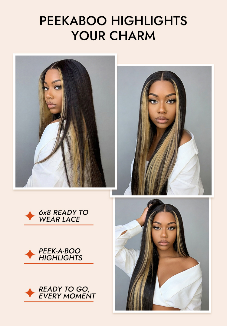 Peekaboo Highlights Light Yaki Straight Wig