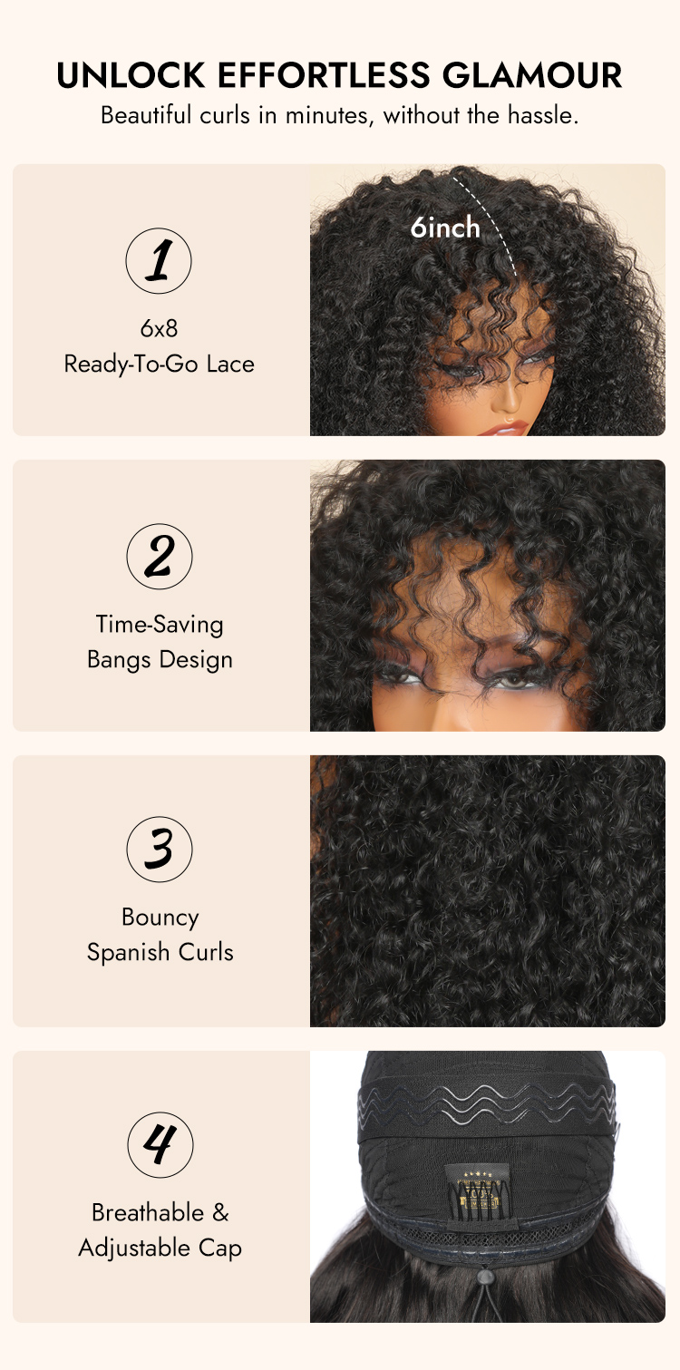 Spanish Curly Human Hair With Bangs