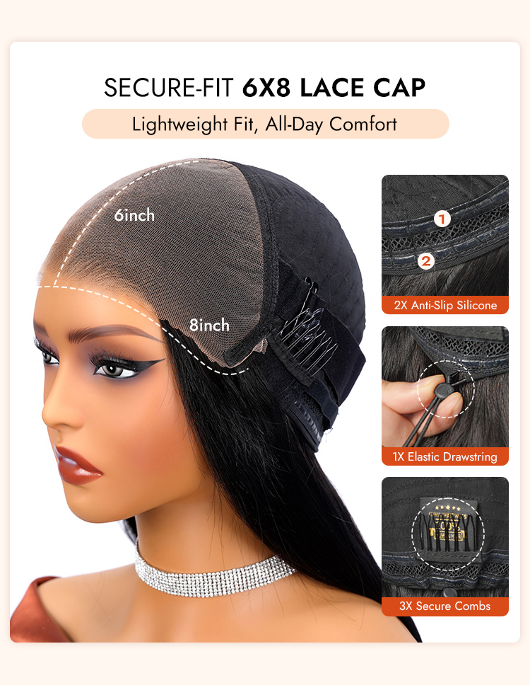 glueless curly hair wigs with 6x8 lace closure