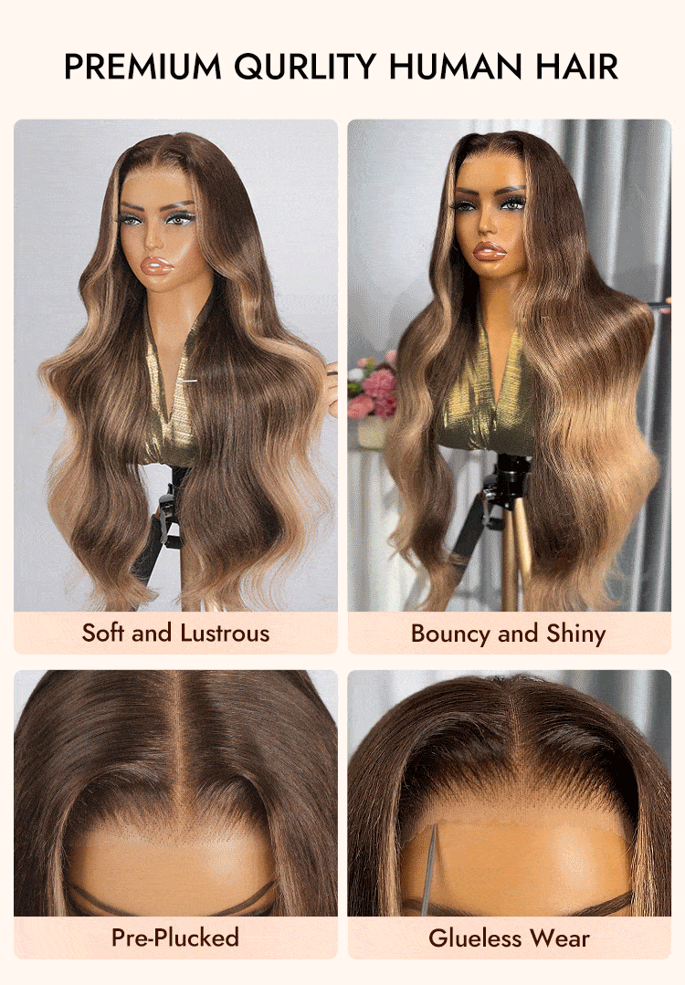 Ombre Blonde Highlight Human Hair Wigs