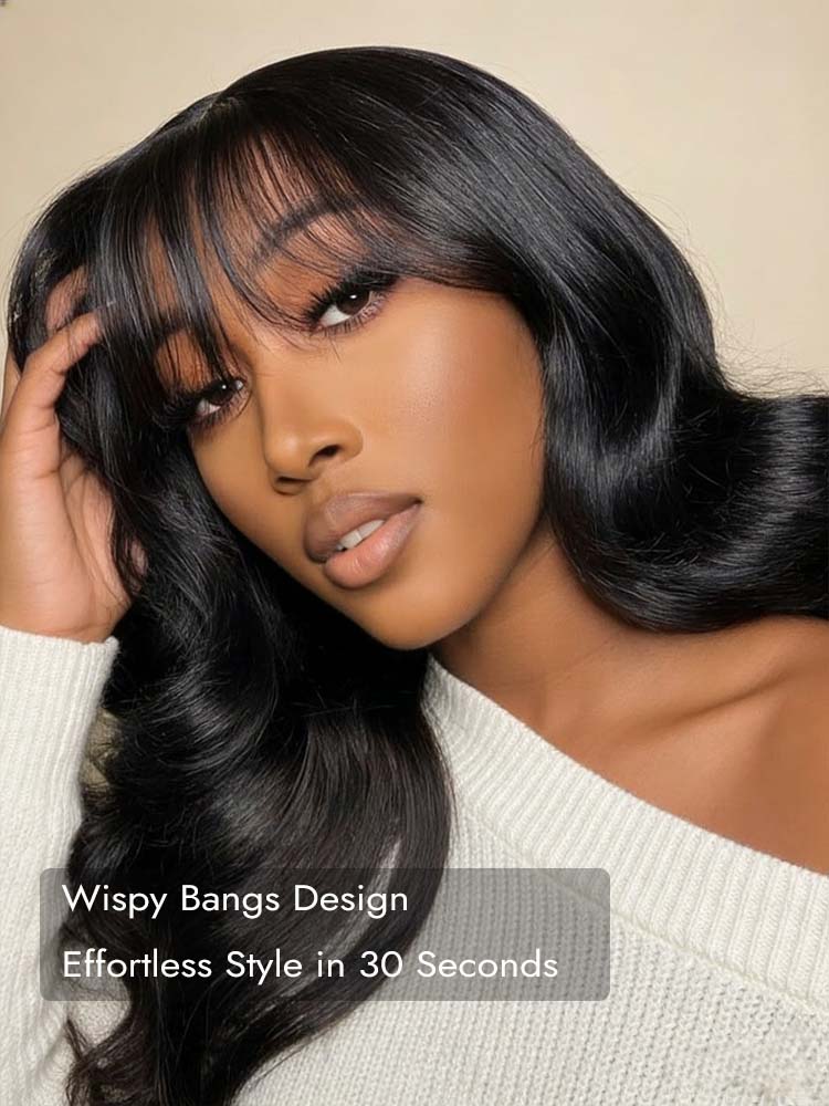 4x4 lace body wave wig Airy Bangs