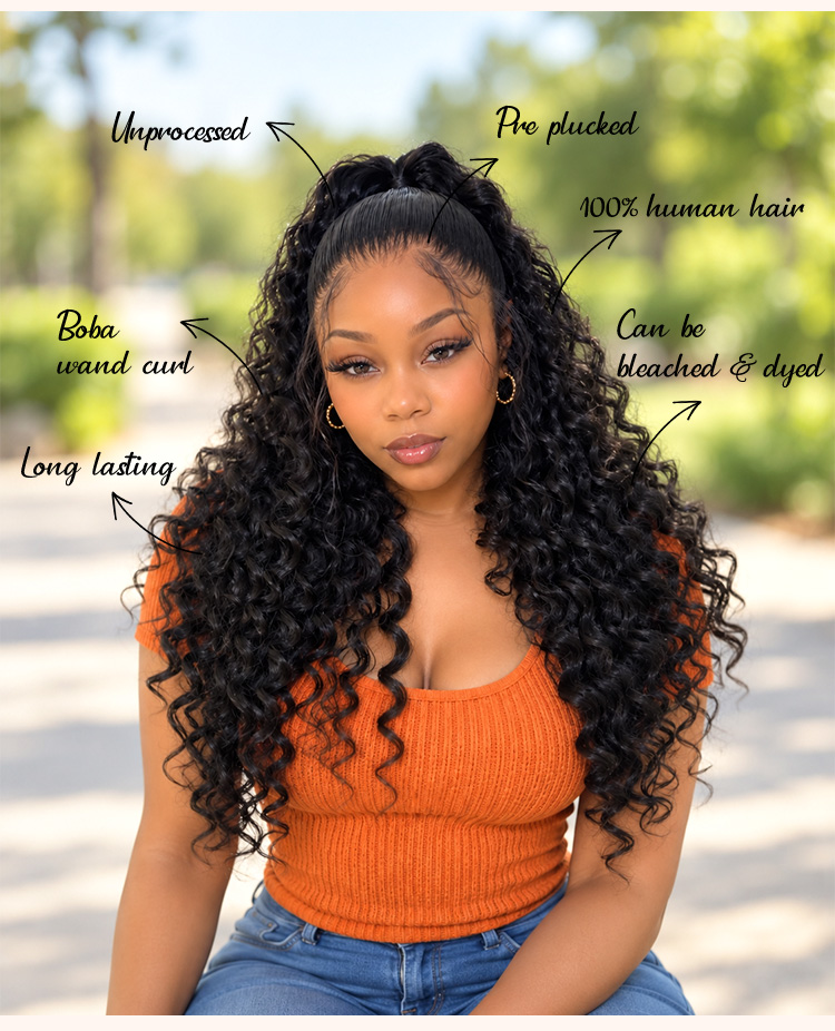 boba wand curl human hair glueless wigs