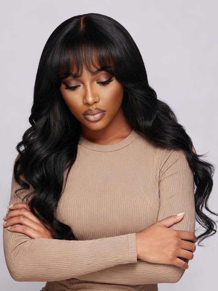 Airy Bangs Body Wave Human Hair Wigs