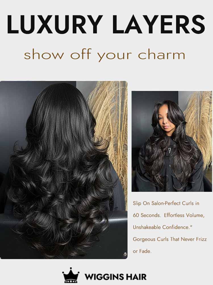 Layered cut human hair wavy wig