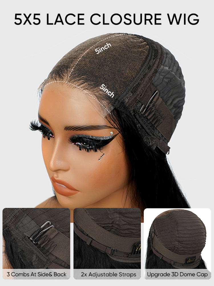 body wave human hair with 5x5 lace closure